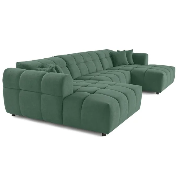 LISA DESIGN Canapé En U Convertible 7 Places Ray En Tissu Texturé Vert Sauge