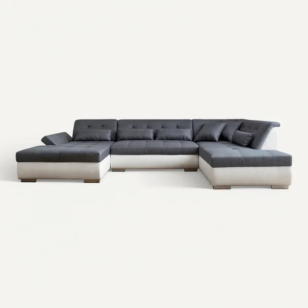 LISA DESIGN Canapé Panoramique D'angle Droit - 7 Places - XXL Blanc / Gris