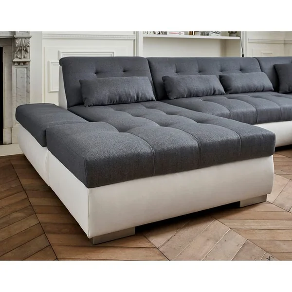 LISA DESIGN Canapé Panoramique D'angle Droit - 7 Places - XXL Blanc / Gris