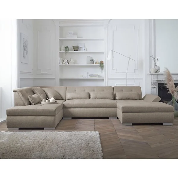 LISA DESIGN Canapé Panoramique D'angle Gauche - 7 Places - XXL Beige