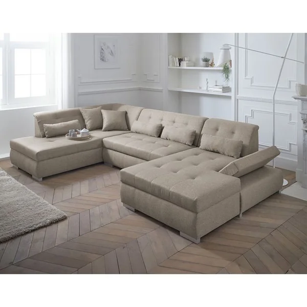 LISA DESIGN Canapé Panoramique D'angle Gauche - 7 Places - XXL Beige