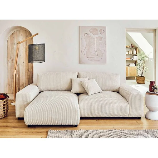 LISA DESIGN Garance - Canapé D'angle - 4 Places - En Velours Côtelé Beige