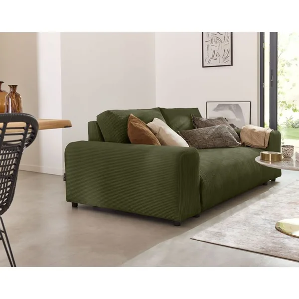 LISA DESIGN Garance - Canapé Droit 3 Places - En Velours Côtelé Vert