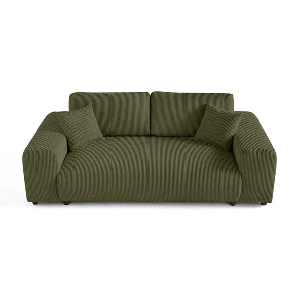 LISA DESIGN Garance - Canapé Droit 3 Places - En Velours Côtelé Vert