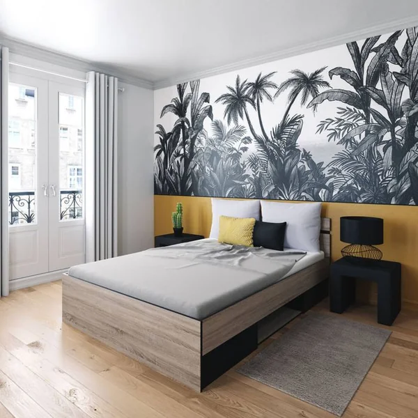 Lit 140x190 cm avec rangements tiroirs MICHIGAN imitation chêne et noir