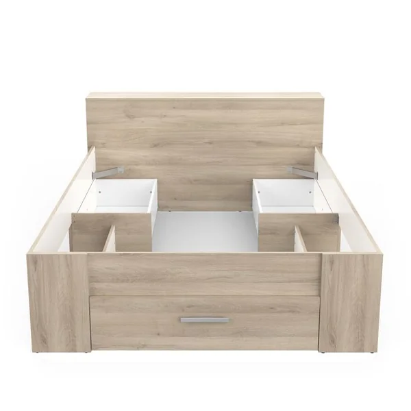 Lit 140x190 cm avec rangements tiroirs POCKET imitation chêne