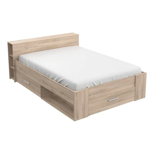 Lit 140x190 cm avec rangements tiroirs POCKET imitation chêne