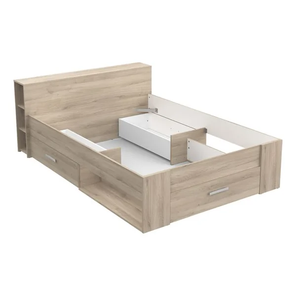Lit 140x190 cm avec rangements tiroirs POCKET imitation chêne