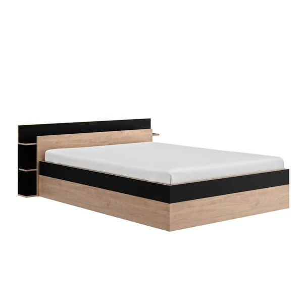 Lit coffre 140x190 cm avec sommier relevable TONIGHT imitation chêne et noir