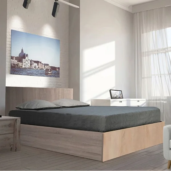Lit Coffre Madrid 140x200 + 1 Sommier / Décor Chêne Blanchi