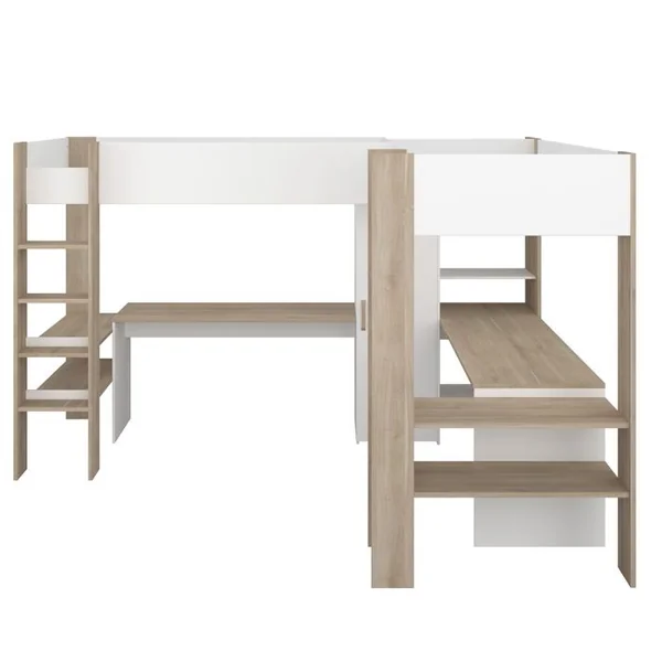 Lit mezzanine 2x90x200 cm ALEXANDRA avec bureau blanc et imitation chêne