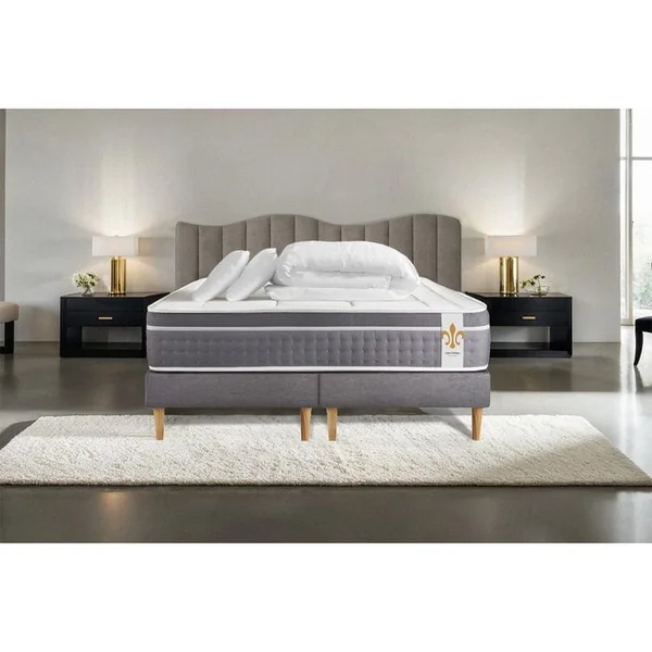 LITIER DELUXE Ensemble Le Trente 200 X 200 Cm Double Sommiers Gris - Ressorts Ensachés Et Mémoire De Forme