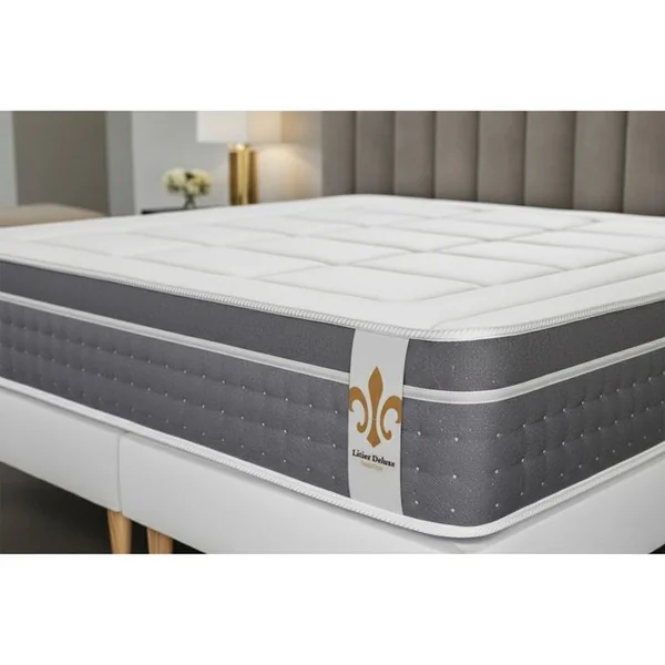 LITIER DELUXE Ensemble Le Trente 200 X 200 Cm Double Sommiers Gris - Ressorts Ensachés Et Mémoire De Forme
