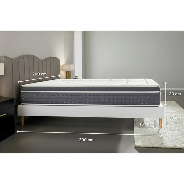 LITIER DELUXE Ensemble Le Trente 200 X 200 Cm Double Sommiers Gris - Ressorts Ensachés Et Mémoire De Forme
