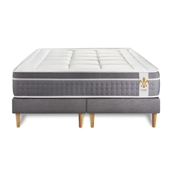LITIER DELUXE Ensemble Le Trente 200 X 200 Cm Double Sommiers Gris - Ressorts Ensachés Et Mémoire De Forme