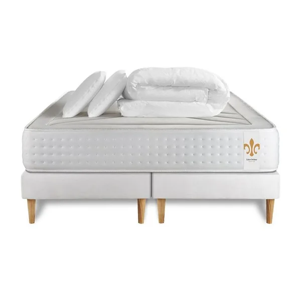 LITIER DELUXE Ensemble Le Vingt-quatre 200 X 200 Double Sommiers Blanc - Ressorts Ensachés Et Mémoire De Forme