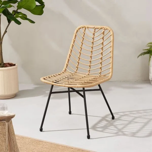 Lot De 2 Chaises De Jardin Imitation Rotin Beige - Structure Acier, Empilables
