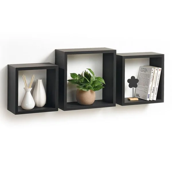Lot De 3 étagères Murales "cube" 30cm Noir