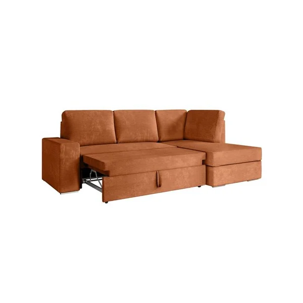 LOUNGITUDE Aden - Canapé D'angle Convertible Avec Coffre En Velours Côtelé - Angle Droit - Terracotta