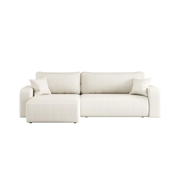 LOUNGITUDE Canapé Alya D'angle Max Réversible Et Convertible 5 Places En Tissu Bouclette - Blanc