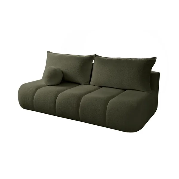 LOUNGITUDE Canapé Convertible Droit 3 Places Merry En Tissu Bouclette - Vert Foncé