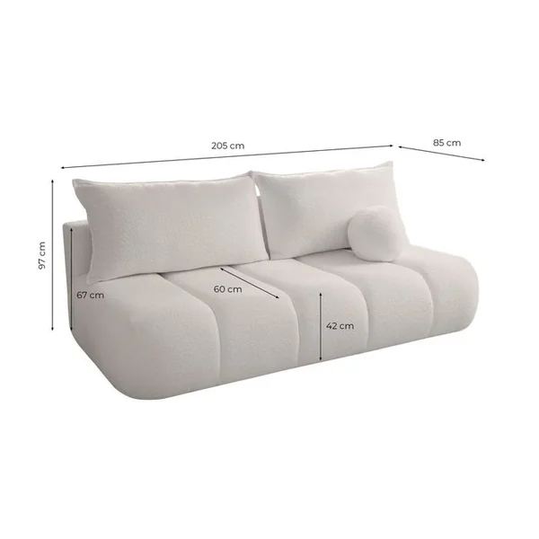 LOUNGITUDE Canapé Convertible Droit 3 Places Merry En Tissu Bouclette - Vert Foncé