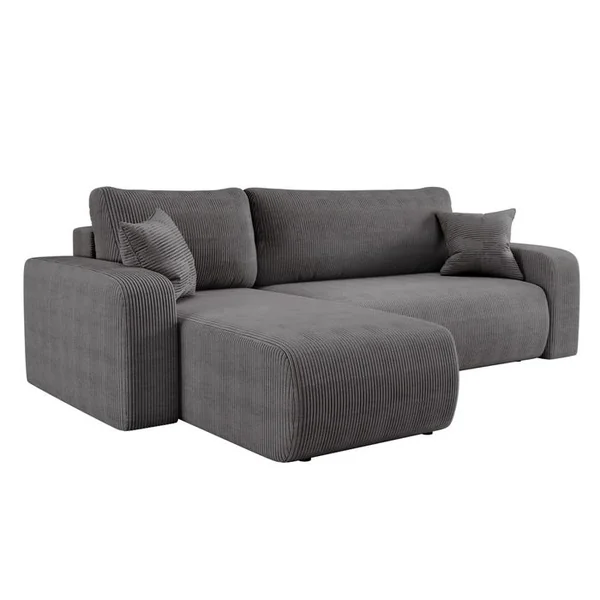 LOUNGITUDE Canapé D'angle Alya Convertible Et Réversible 4 Places En Velours Cotelé - Gris
