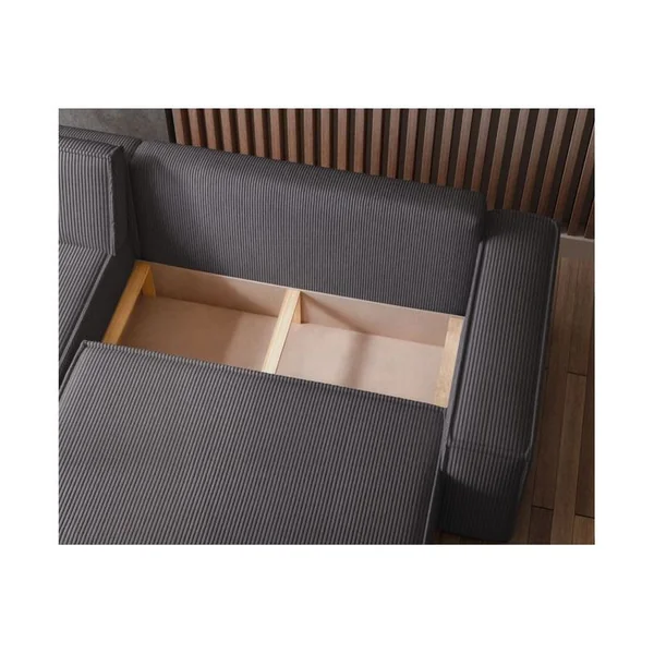 LOUNGITUDE Canapé D'angle Farah Convertible Et Réversible 4 Places En Velours Cotelé - Gris