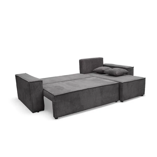 LOUNGITUDE Canapé D'angle Farah Convertible Et Réversible 4 Places En Velours Cotelé - Gris