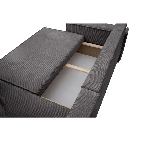 LOUNGITUDE Canapé D'angle Farah Convertible Et Réversible 4 Places En Velours Cotelé - Gris