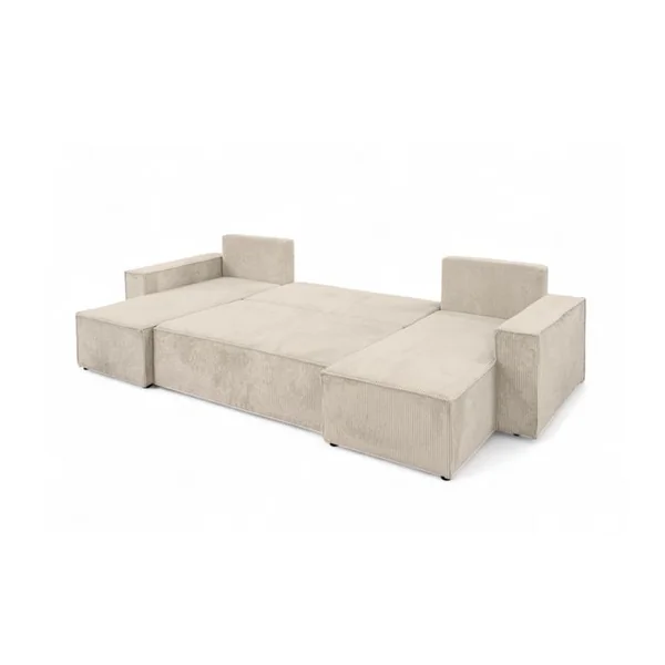 LOUNGITUDE Canapé D'angle Farah Panoramique Convertible 6 Places En Velours Cotelé - Beige