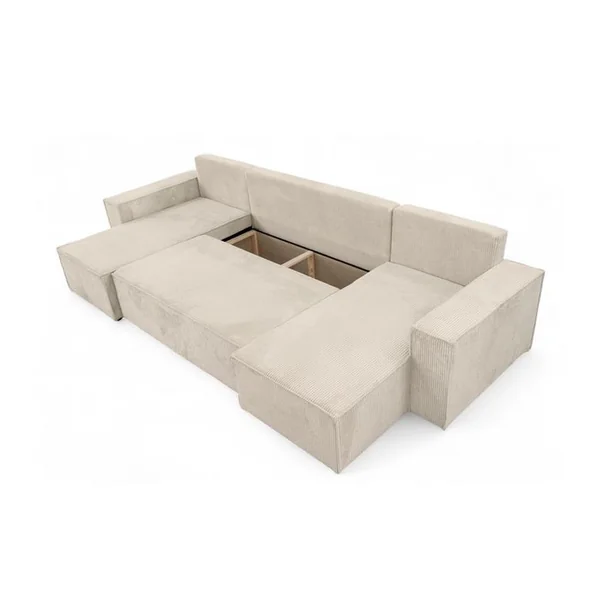 LOUNGITUDE Canapé D'angle Farah Panoramique Convertible 6 Places En Velours Cotelé - Beige