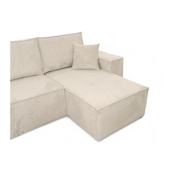 LOUNGITUDE Canapé D'angle Farah Panoramique Convertible 6 Places En Velours Cotelé - Beige
