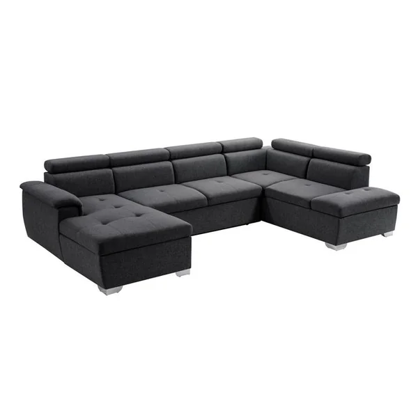 LOUNGITUDE Canapé D'angle Panoramique Paola Convertible En Tissu - Gris Foncé