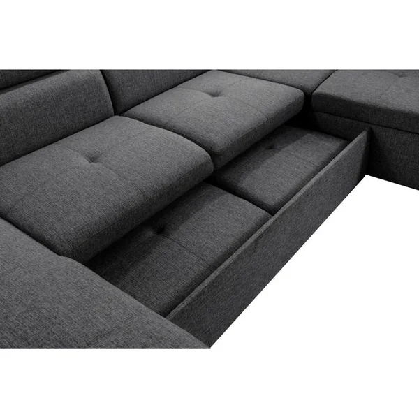 LOUNGITUDE Canapé D'angle Panoramique Paola Convertible En Tissu - Gris Foncé