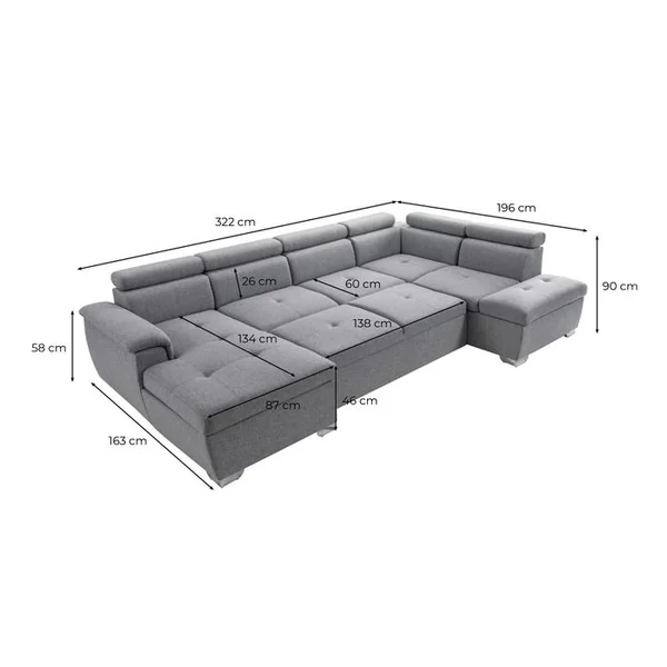 LOUNGITUDE Canapé D'angle Panoramique Paola Convertible En Tissu - Gris Foncé