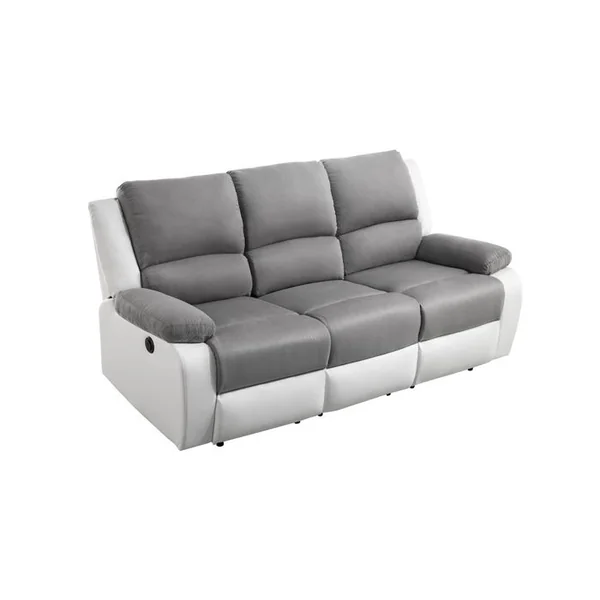 LOUNGITUDE Canapé De Relaxation Électrique 3 Places Microfibre / Simili Detente - Blanc / Gris