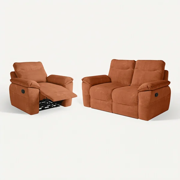 LOUNGITUDE Pack - Canapé De Relaxation Ross Manuel 2 Places Et Fauteuil En Velours Côtelé - Terracotta