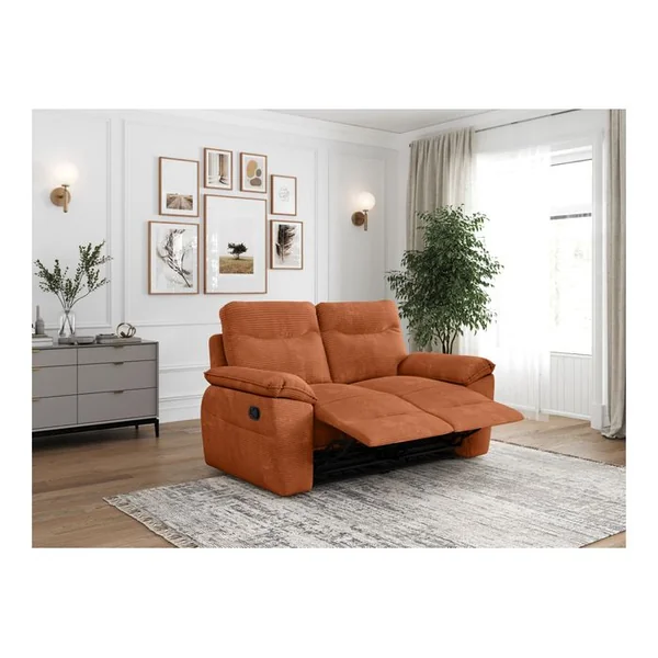 LOUNGITUDE Pack - Canapé De Relaxation Ross Manuel 2 Places Et Fauteuil En Velours Côtelé - Terracotta