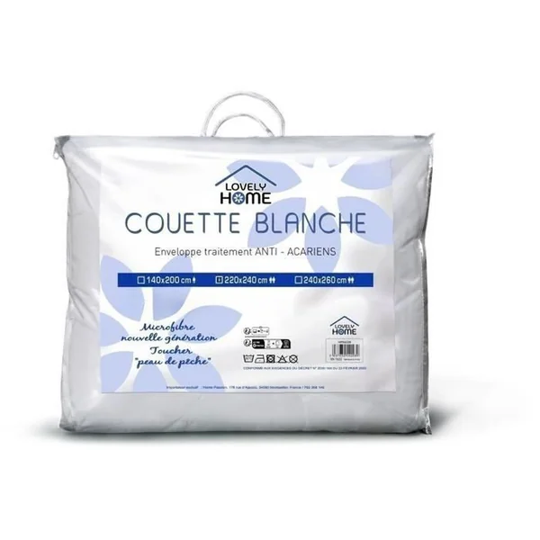 LOVELY HOME Couette Microfibre Légère 220 X 240 Cm - 280 G/m², Anti-acariens, Blanc
