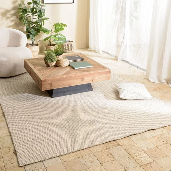 MACABANE Quentin - Tapis Rect. 200x290cm Laine Tissée Couleur Blanc/marron Chiné