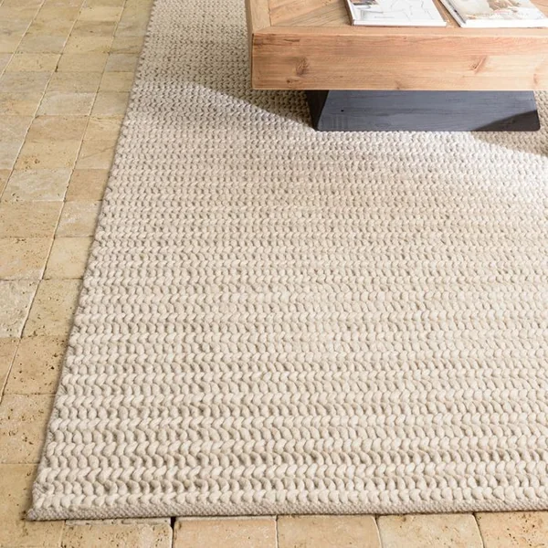 MACABANE Quentin - Tapis Rectangulaire 160x230cm En Laine Tissée Couleur Beige