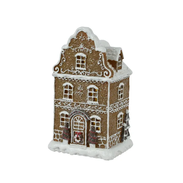 Maison en polyrésine marron à LED blanc chaud sur piles - 12 x 10 x 20,5 cm