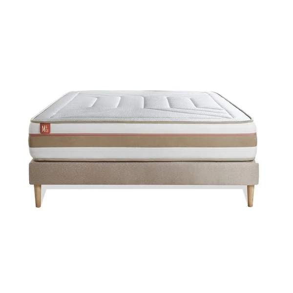 MARMOTTES & CO Ensemble Matelas Ressorts Ensachés Et Mémoire De Forme 160x200 Le Tendre Ep:28 Cm - Sommier Kit Beig