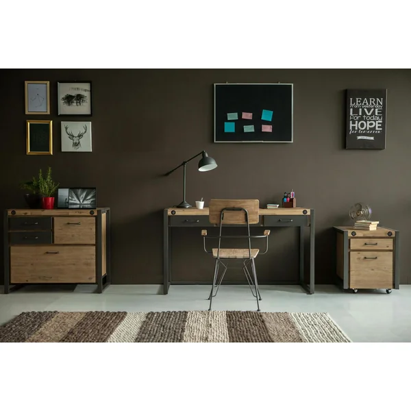 Meuble bas / Caisson de Bureau à roulettes Inspiration Indus' en Acacia et Métal, 2 tiroirs 51x60x60cm BROOKLYN