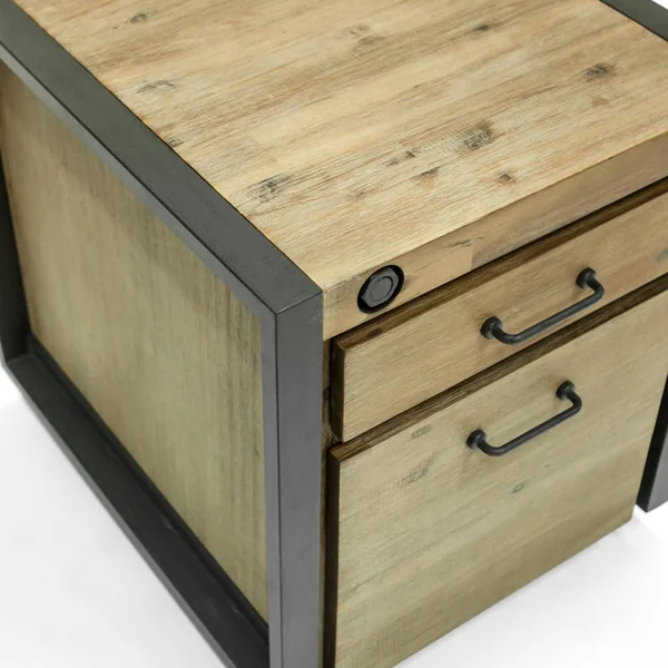 Meuble bas / Caisson de Bureau à roulettes Inspiration Indus' en Acacia et Métal, 2 tiroirs 51x60x60cm BROOKLYN