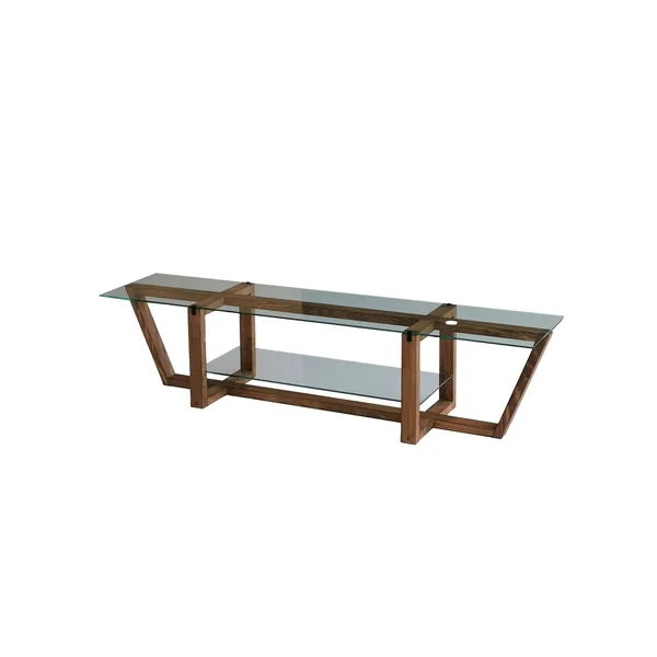 Meuble TV verre trempé bois foncé - 158 cm 2 niveaux LHASA