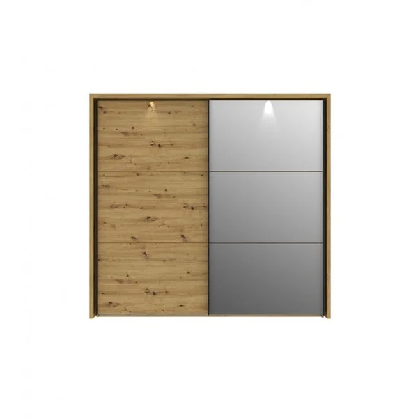 MEUBLETMOI Armoire 230 Cm 2 Portes Coulissantes Et Miroir Décor Chêne - Alia