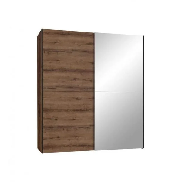 MEUBLETMOI Armoire 2 Portes Coulissantes 5 Tablettes Décor Chêne Miroir - Jeik
