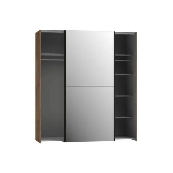 MEUBLETMOI Armoire 2 Portes Coulissantes 5 Tablettes Décor Chêne Miroir - Jeik